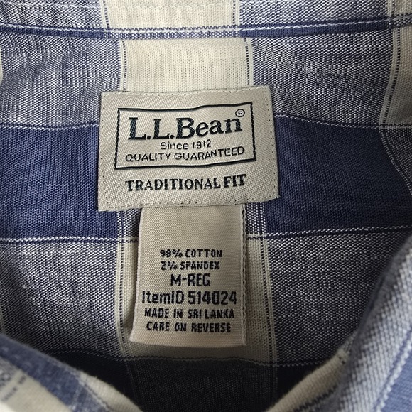 LL Bean Traditional Fit Short Sleeve Shirt Men's Medium Blue Plaid Stretch - Picture 2 of 5